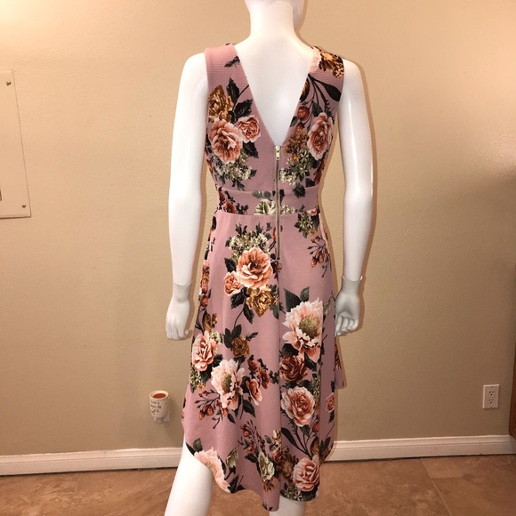 Haute Monde Sleeveless Floral Dress Size Large Pink Fit Flare - Picture 4 of 15